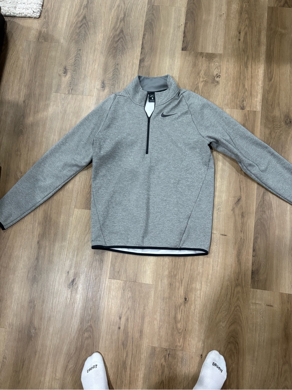 Nike White and Gray Dri-FIT Quarter-Zip Pullover